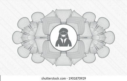 Grey abstract rosette. Vector Illustration. Detailed with woman wearing face mask icon inside