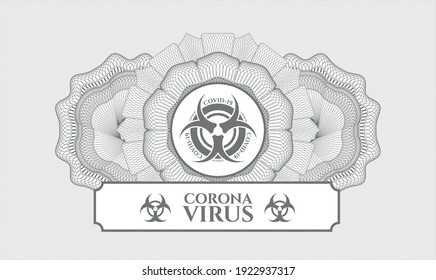 Grey abstract rosette. Vector Illustration. Detailed with biohazard covid-19 icon and Coronavirus text inside