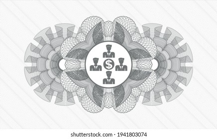 Grey abstract rosette. Vector Illustration. Detailed with business teamwork and money icon inside