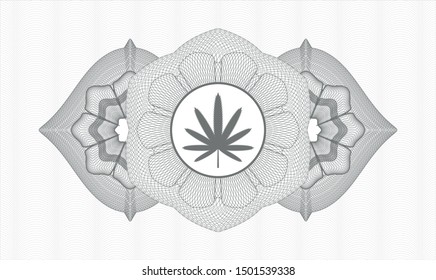 Grey abstract rosette with weed leaf icon inside