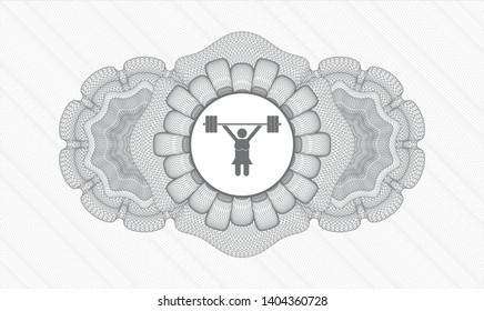 Grey abstract rosette with weightlifter girl icon inside