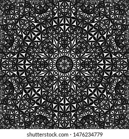 Grey abstract seamless curved triangle mosaic tile kaleidoscope mandala wallpaper pattern - ethnic vector background graphic design