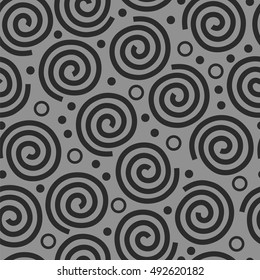Grey abstract seamless pattern. Spiral. Vector illustration.