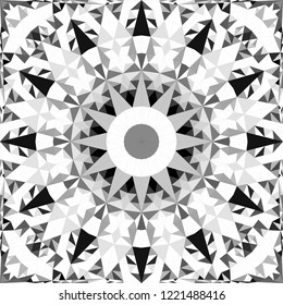 Grey abstract seamless triangle mosaic kaleidoscope mandala pattern wallpaper - ethnic vector background illustration
