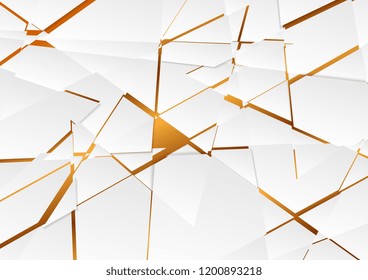 Grey abstract tech polygonal fragments on bronze color background. Vector design