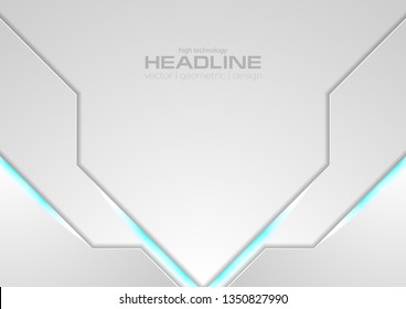 Grey abstract technology background with blue cyan neon light . Vector concept tech design
