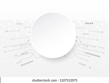 Grey abstract technology background. Hi-tech communication concept background.Blank white 3d paper circle for your design