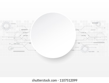 Grey abstract technology background. Hi-tech communication concept background.Blank white 3d paper circle for your design