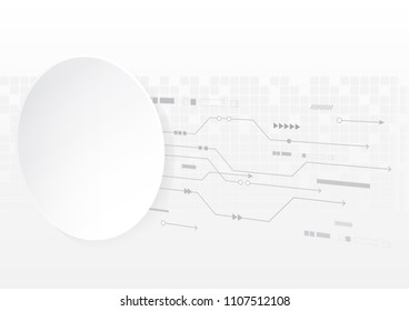 Grey abstract technology background. Hi-tech communication concept background.Blank white 3d paper circle for your design