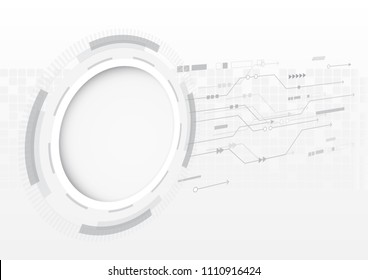 Grey abstract technology background. Hi-tech communication concept background.Blank white 3d paper circle for your design
