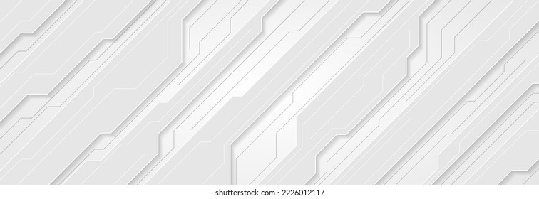 Grey abstract technology geometric background. Circuit board lines vector banner design