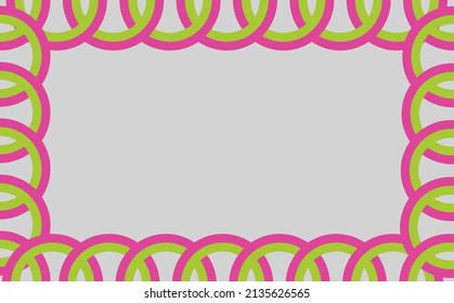 Grey abstract vector background with red and green intertwined rings as a frame. Background with copyspace.