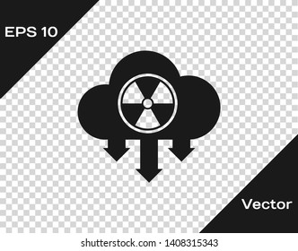 Grey Acid rain and radioactive cloud icon isolated on transparent background. Effects of toxic air pollution on the environment. Vector Illustration
