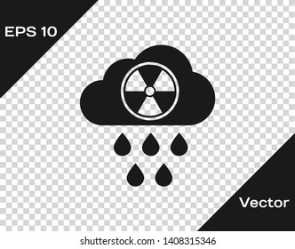 Grey Acid rain and radioactive cloud icon isolated on transparent background. Effects of toxic air pollution on the environment. Vector Illustration