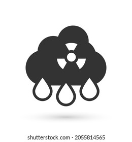 Lluvia ácida gris e icono de nube radioactiva aislado en fondo blanco. Efectos de la contaminación atmosférica tóxica en el medio ambiente.  Vector