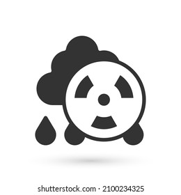 Grey Acid rain and radioactive cloud icon isolated on white background. Effects of toxic air pollution on the environment.  Vector