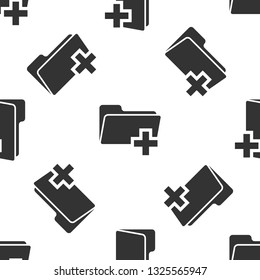 Grey Add new folder icon isolated seamless pattern on white background. New folder file sign. Copy document icon. Add attach create folder make new plus icon. Vector Illustration