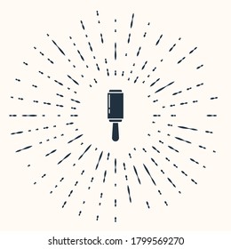 Grey Adhesive roller for cleaning clothes icon isolated on beige background. Getting rid of debris, dust, hair, fluff, pet wool. Abstract circle random dots. Vector Illustration