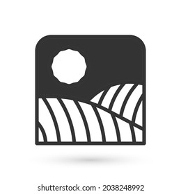 Grey Agriculture wheat field farm rural nature scene landscape icon isolated on white background.  Vector