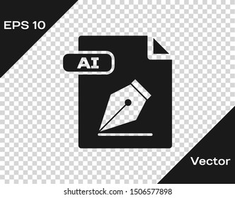 Grey AI file document. Download ai button icon isolated on transparent background. AI file symbol.  Vector Illustration