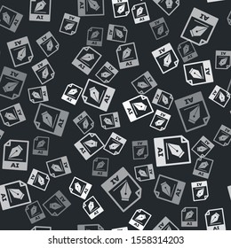 Grey AI file document. Download ai button icon isolated seamless pattern on black background. AI file symbol.  Vector Illustration
