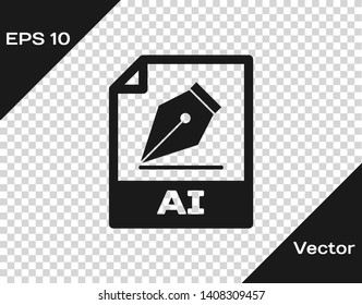 Grey AI file document icon. Download ai button icon isolated on transparent background. AI file symbol. Vector Illustration