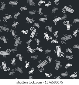 Grey Air conditioner with screwdriver and wrench icon isolated seamless pattern on black background. Adjusting, service, setting, maintenance, repair, fixing.  Vector Illustration
