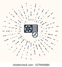 Grey Air conditioner with screwdriver and wrench icon isolated on beige background. Adjusting, service, setting, maintenance, repair, fixing. Abstract circle random dots. Vector Illustration