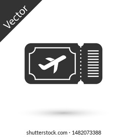 Grey Airline ticket icon isolated on white background. Plane ticket.  Vector Illustration