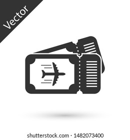 Grey Airline ticket icon isolated on white background. Plane ticket.  Vector Illustration