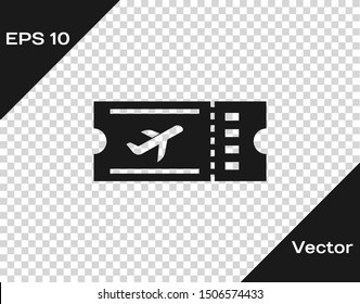 Grey Airline ticket icon isolated on transparent background. Plane ticket.  Vector Illustration