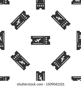 Grey Airline ticket icon isolated seamless pattern on white background. Plane ticket.  Vector Illustration