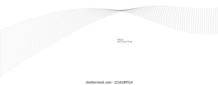 Grey airy particles flow vector design, abstract background with wave of flowing dots array, digital futuristic illustration, nano technology theme.