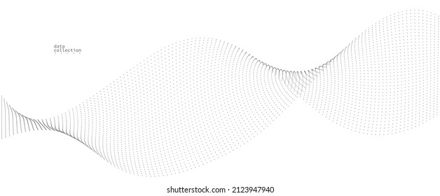 Grey airy particles flow vector design, abstract background with wave of flowing dots array, digital futuristic illustration, nano technology theme.