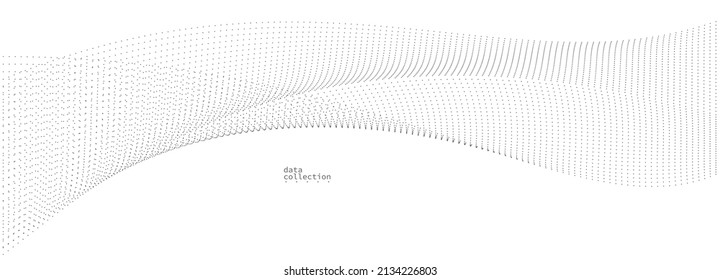 Grey airy particles flow vector design, abstract background with wave of flowing dots array, digital futuristic illustration, nano technology theme.