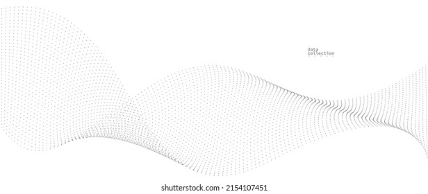 Grey airy particles flow vector design, abstract background with wave of flowing dots array, digital futuristic illustration, nano technology theme.