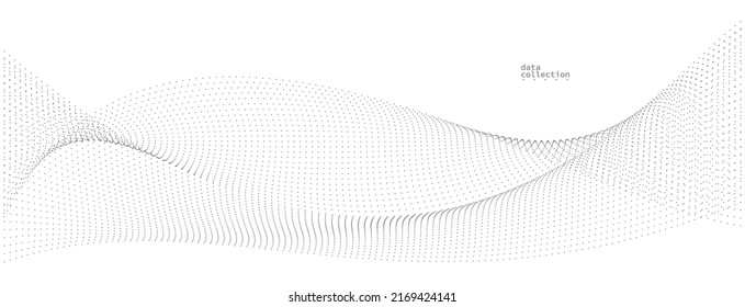 Grey airy particles flow vector design, abstract background with wave of flowing dots array, digital futuristic illustration, nano technology theme.