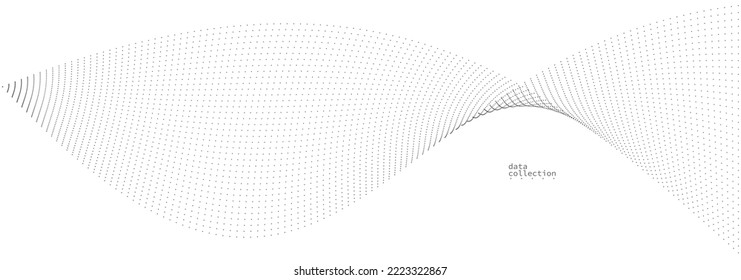 Grey airy particles flow vector design, abstract background with wave of flowing dots array, digital futuristic illustration, nano technology theme.