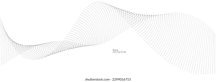 Grey airy particles flow vector design, abstract background with wave of flowing dots array, digital futuristic illustration, nano technology theme.