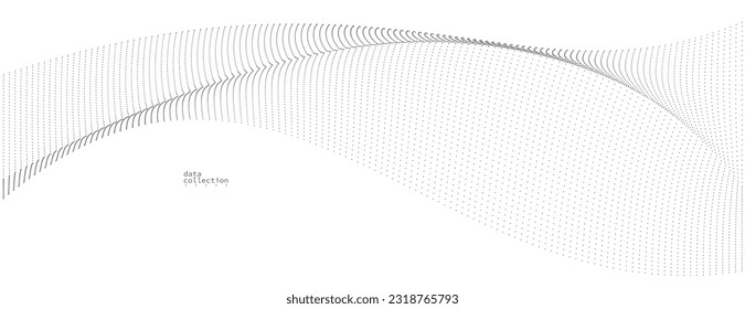 Diseño vectorial de flujo de partículas grisáceas, fondo abstracto con una serie de puntos de flujo, ilustración futurista digital, tema de la tecnología nanotecnológica.