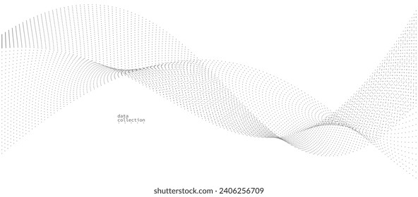 Diseño vectorial de flujo de partículas grisáceas, fondo abstracto con una serie de puntos de flujo, ilustración futurista digital, tema de la tecnología nanotecnológica.