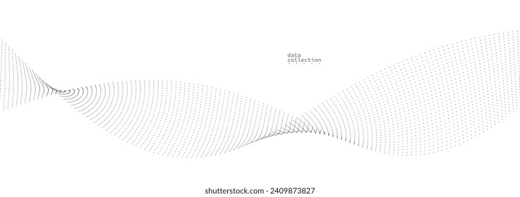 Grey airy particles flow vector design, abstract background with wave of flowing dots array, digital futuristic illustration, nano technology theme.