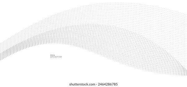 Diseño de Vector de flujo de partículas aireadas grises, fondo abstracto con matriz de ondas de puntos que fluyen, ilustración futurista digital, tema de nano tecnología.
