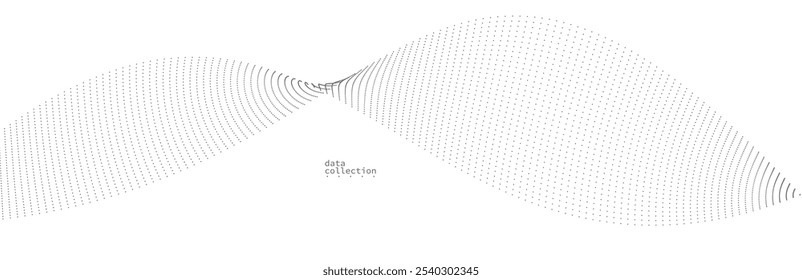 Graue luftige Partikel fließen Vektordesign, abstrakter Hintergrund mit Welle von fließenden Punkten Array, digitale futuristische Illustration, Nano-Technologie Thema.