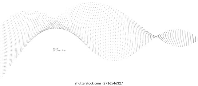 Graue luftige Partikel fließen Vektordesign, abstrakter Hintergrund mit Welle von fließenden Punkten Array, digitale futuristische Illustration, Nano-Technologie Thema.