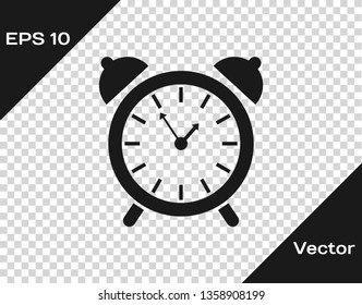 Grey Alarm clock icon isolated on transparent background. Wake up, get up concept. Time sign. Vector Illustration