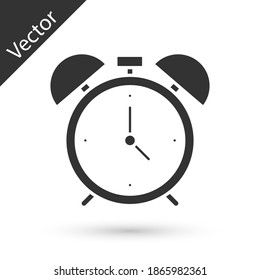 Grey Alarm clock icon isolated on white background. Wake up, get up concept. Time sign.  Vector
