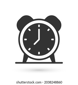 Icono de reloj de alarma gris aislado en fondo blanco. Despierten, levanten el concepto. Signo de tiempo.  Vector