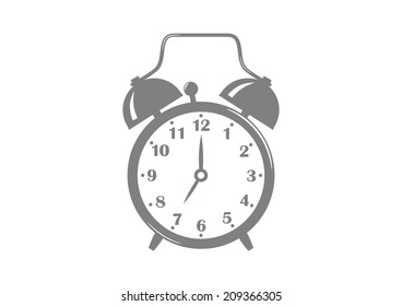 Grey alarm clock on white background