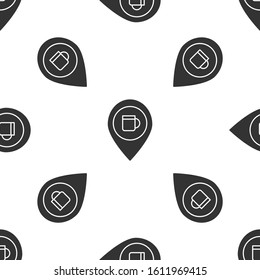 Grey Alcohol or beer bar location icon isolated seamless pattern on white background. Symbol of drinking, pub, club, bar.  Vector Illustration